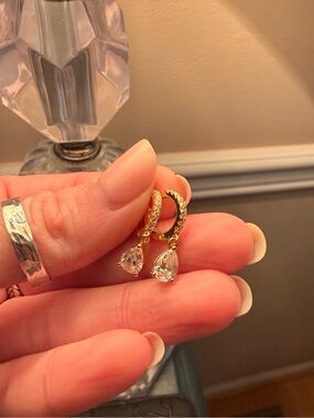 Gold Teardrop lab grown Dangle Earrings - Elegant Sparkler